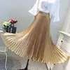 Falda Larga Midi Retro con Pliegues Acordeón de Cintura Alta Color Metálico de Sirena Acampanada para Mujer Otoño/Invierno 2026