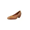Estilo vintage francés tacón bajo piel de vaca lavada 2026 Otoño tacón medio cuña punta redonda piel genuina boca poco profunda zapatos de vestir mujer