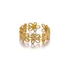 Diseño Nicho Japonés y Coreano, Anillo Sencillo de Flor de Margarita, Líneas Geométricas Metálicas, Anillo Calado de Calidad del Aire