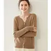 Nuevo cárdigan de punto de cachemira con cuello en V para mujer, para otoño e invierno, de canalé grueso, manga larga, suéter corto simple y versátil