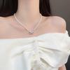 Colar de Pérolas com Zircônia de Alta Qualidade Estilo Retro Francês Corte Laço Coração Corrente de Clavícula Joia Simples Versátil
