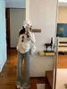 E go studi calça casual versátil de microfleece canelado espesso e leve para afinar a cintura, calça de moletom de perna larga para homens e mulheres