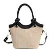 Bolsa de Cubo de Mano Estilo Coreano al por Mayor para Mujer, Nuevo Estilo Verano 2026, Bolso de Hombro Tejido de Paja con Bloques de Color, Bolso Cruzado de Textura de Alta Calidad