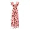 Vestido Largo Floral Estilo Francés con Encaje Suave en Patchwork, Cuello en V, Mangas con Volantes, Ajustado a la Cintura, Delgado, para Vacaciones