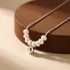 Colar de pérola natural redonda em prata pura S925 para mulheres, luxo leve, toque de alta qualidade, design exclusivo, corrente elegante para clavícula atacado