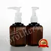 Botella cuadrada gruesa marrón de 80 ml con bomba de clip, envase cosmético, loción para lavarse las manos, botella vacía de PET dividida