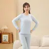 Conjunto de Pijama y Ropa de Casa de Algodón para Adolescentes Niñas Otoño/Invierno 2026, Ropa Interior Térmica Forrada de Felpa de Color Sólido para Niñas Mayores