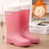 Botas de lluvia impermeables con estilo para mujer, de caña alta, antideslizantes, forradas de polar, botas de trabajo para adulto, botas de lluvia forradas de polar, botas de media caña antideslizantes, cálidas