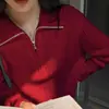 Suéter de Tricô Soltinho com Zíper para Mulheres Design Novo Primavera e Outono 2026 Top Elegante de Nicho com Manga Longa para Mulheres