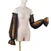Youlapan Vm30 Vestido Negro Personalizado Mangas de Novia, Tul Suave con Perlas Vestido Acampanado Sexy Accesorios Guantes