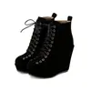 Botas Curtas de Plataforma com Salto Ultra Alto para Mulheres no Outono e Inverno Sapatos Femininos Suede Emagrecedores com Cadarço Botas de Salto Bloco para Entrega