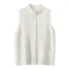 Novo Top sem Mangas Outono/Inverno 2026 Casaco Feminino Camada Única Botão Único Gola Alta Cardigã de Tricô Cashmere Cor Sólida