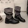 Botas de Caballero de Locomotora Occidental Hebilla de Cuero Tacón Grueso Botas Martin Mujer 2026 Nuevo Otoño Invierno Versátiles Botas Apiladas Botines