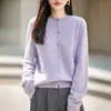 Novo suéter de tricô de cashmere outono e inverno para mulheres, cardigã de gola redonda, top base de lã de corte solto