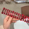 Pontas de Unha Vermelho Brilhante Estilo Cat-Eye, Arte de Unha Cor Sólida Vinho, Peças de Unha Prontas para Noivas, Adesivos de Unha de Ano Novo