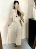 Conjunto casual de malha fina soltinho para mulheres plus size 2026 verão conjunto de duas peças com camiseta de manga curta e meia-saia plus size