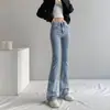 Jeans Pretos de Cintura Alta com Barra Flare Feminino Nova Coleção Primavera 2025 Slim-Fit Modelador de Quadril Jeans Stretch Calça Ferradura