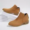Botines de Gamuza Color Canela Estilo Europeo para Mujer con Tacón Grueso Cremallera Lateral Botas Chelsea Retro Dr. Vendedor Estrella de Comercio Electrónico Transfronterizo Martens