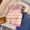 Top Corto Casual de Verano para Mujer de Punto de Seda de Hielo sin Mangas a Rayas con Especias Dulces Francesas