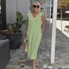 Amazon Cross-Border Roupas Femininas 2026 Europeu e Americano Cross-Border Novo Produto de Verão Vestido de Algodão e Linho com Amarração nas Costas e Mangas Vazadas