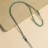 Collar con Colgante Azul Ajustable con Cordón Fino, Colgante de Jade, Cordón Dorado, Collar de Jadeíta para Hombres y Mujeres, Cera de Abeja
