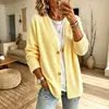 Estilo europeo y americano, corte holgado, cárdigan de punto gofre con hombros caídos, con un sencillo cuello en V y diseño de un solo botón, una chaqueta suéter casual