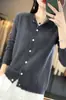 Cardigã de lã 100% pura com design de espiga de trigo para mulheres, nova peça de outer wear de malha para outono e inverno, corte solto, top casual, lã natural