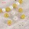 Cor de ouro 18K cobre que retém a cor cravejado com zircônia flor oca esfera espaçadora contas soltas para DIY colar pulseira acessórios de joias