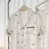 Pijama de Verano Nuevo Estilo Francés Fresco Ola Cereza Manga Corta para Mujer, Conjunto Casual y Cómodo de Ropa para el Hogar para Mujer