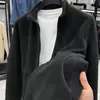 Jaqueta de Lã para Homens, Lã Polar Dupla Face, Moletom Cardigan de Cor Sólida, Jaqueta de Inverno Quente Casual com Gola Alta para Roupa Externa