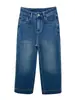 Calça Wide Leg Petite 2026 Outono Novo Jeans Wide Leg para Mulheres Cintura Alta Cropped Reta H090108
