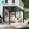 Telheiro Inclinado para Exterior 3x2,6m com Teto de PC e Estrutura de Ferro, Telheiro de Apoio na Parede, Telheiro para Jardim e Pátio, Telheiro à Prova de Chuva, Telheiro com Proteção Solar