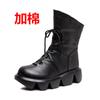Botas de cuero hechas a mano con cremallera de invierno, tacón plano, fondo grueso, plataforma impermeable, zapatos de mujer, botas Martin, botas de mujer, botas de una generación de cabello