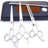Tijeras de belleza para mascotas de 7.0 pulgadas color negro galvanizado 5 dientes de corte recto tijeras de corte curvo tijeras de hueso de pescado peine de fila en stock