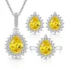 Amazon Mais Vendido Formato de Gota Pedra Colorida Cristal Conjunto Transmissão Ao Vivo Brincos Colar Anel Mais Vendidos Joias Vintage Femininas