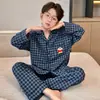 Pijama infantil para outono e inverno, imitação de algodão, de manga comprida, para meninos mais velhos, novo modelo 2026, roupa de casa para adolescentes e meninos, estilo outono