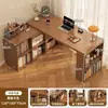 Escritorio de esquina para computadora, escritorio para estudio en casa, estantería para dormitorio de niñas, tocador, escritorio de esquina en forma de L integrado con estantería
