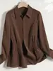 Camisa Simple Versátil de Textura Cepillada para Adelgazar con Solapa y Cintura Ajustada para Mujer, Nueva Colección Otoño 2025