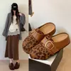 Pantuflas tipo mula de otoño con suela gruesa y tacón oculto, mocasines cerrados de cuero color marrón té para mujer, slip-on 2026