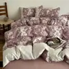 Juego de Cuatro Piezas con Borde de Encaje Vintage Clase A, Engrosado Otoño e Invierno, Fresco Juego de Ropa de Cama de Lino Floral