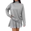 Conjunto de Duas Peças Feminino Elegante Outono/Inverno Transfronteiriço Cor Sólida Gola Lapela Manga Longa Suéter de Tricô Saia Plissada Casual de Tricô