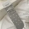 Calcetines Finos de Estilo Coreano con Pequeñas Estrellas Grises y Blancas y un Lazo Pequeño, Hasta la Mitad de la Pantorrilla, Calcetines de Primavera y Verano para Mujer, Estilo Fresco Calcetines Caídos Dongdaemun para Mujer