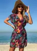 Traje de Banho Feminino de Manga Curta com Cobertura Amazon Europeia e Americana Transfronteiriça 2027, Vestido de Banho de Renda de Alta Qualidade que Afina a Cintura