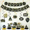 Banner temático de jubilación con sombrero negro y dorado transfronterizo, juego de espirales de panal, accesorios de decoración de lugar, suministros de decoración para fiestas