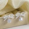 Pendientes de Bola de Diamantes Completos con Lazo de Temperamento Fresco y Dulce, Aretes de Clip para Orejas sin Perforar para Mujer, Pendientes de Botón de Moda