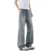 Jeans de pierna ancha lavados estilo retro americano para hombre, corte recto holgado, desgastados y rotos, hasta el suelo, modernos y versátiles de alta costura