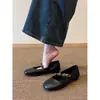 Versão em pele de ovelha~Sapatos femininos estilo francês vintage com fivela metálica floral, sapatilhas baixas que não cansam os pés, sapatos Mary Jane de bico baixo