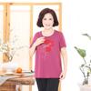 Camiseta de Verão Manga Curta Plus Size para Mulheres de Meia-Idade e Idosas, Blusa de Algodão Bordada Soltinha para Mães
