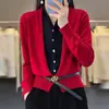 Conjunto de Cardigan Suéter Duas Peças para Outono e Primavera para Mulheres, Outerwear de Malha Fina Imitação de Lã com Decote V, Casaco de Malha Casual para Mulheres