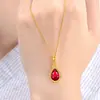 Colar com Pingente de Gota d'Água Dourado Areia Vermelho Vietnamita Latão Banhado a Ouro Moda Feminina Corrente para Clavícula Presente de Feriado
